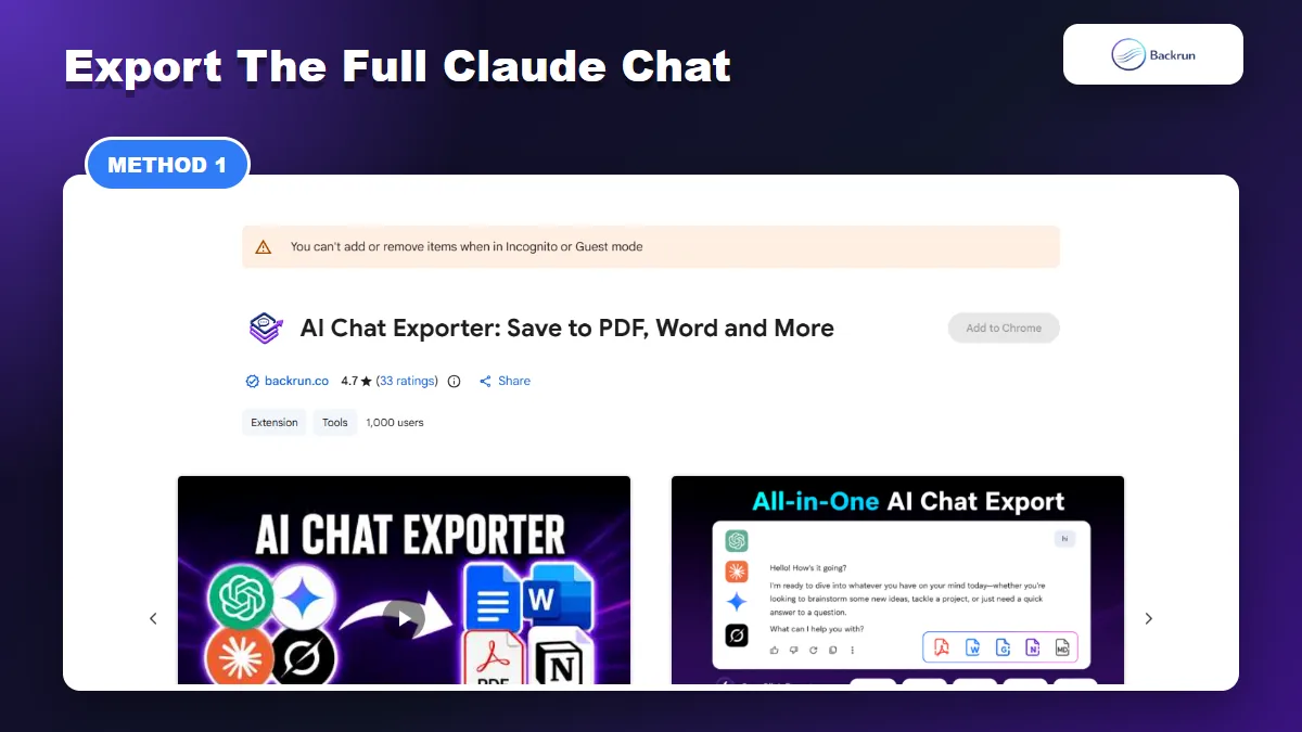 Chrome Web Store page for AI Chat Exporter with Claude and Markdown support