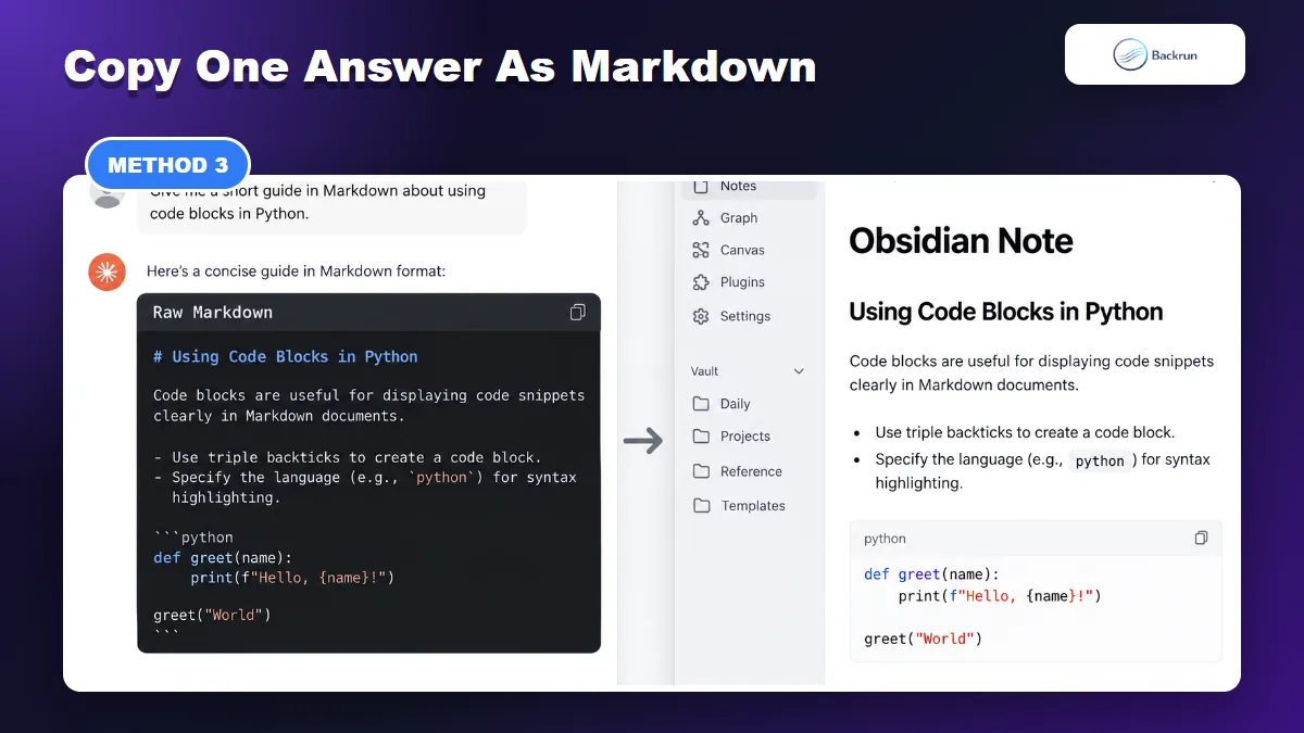 Claude raw Markdown copied into an Obsidian note
