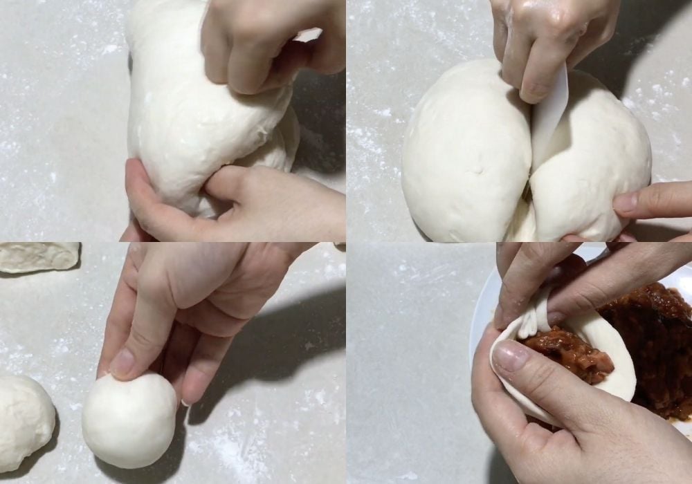 Tạo hình bánh bao xá xíu, vặn xoắn kín đầu bánh