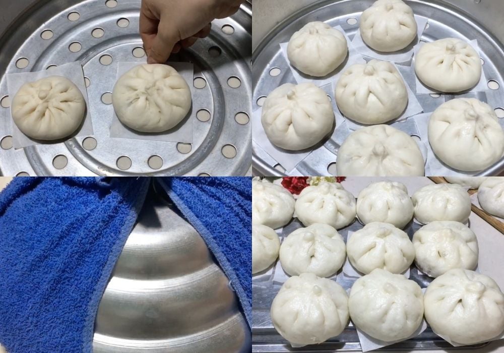 Hấp bánh bao xá xíu chay với lửa vừa 15 đến 18 phút