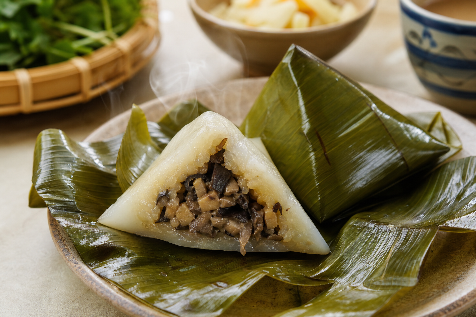 Cận cảnh bánh giò chay nhân nấm
