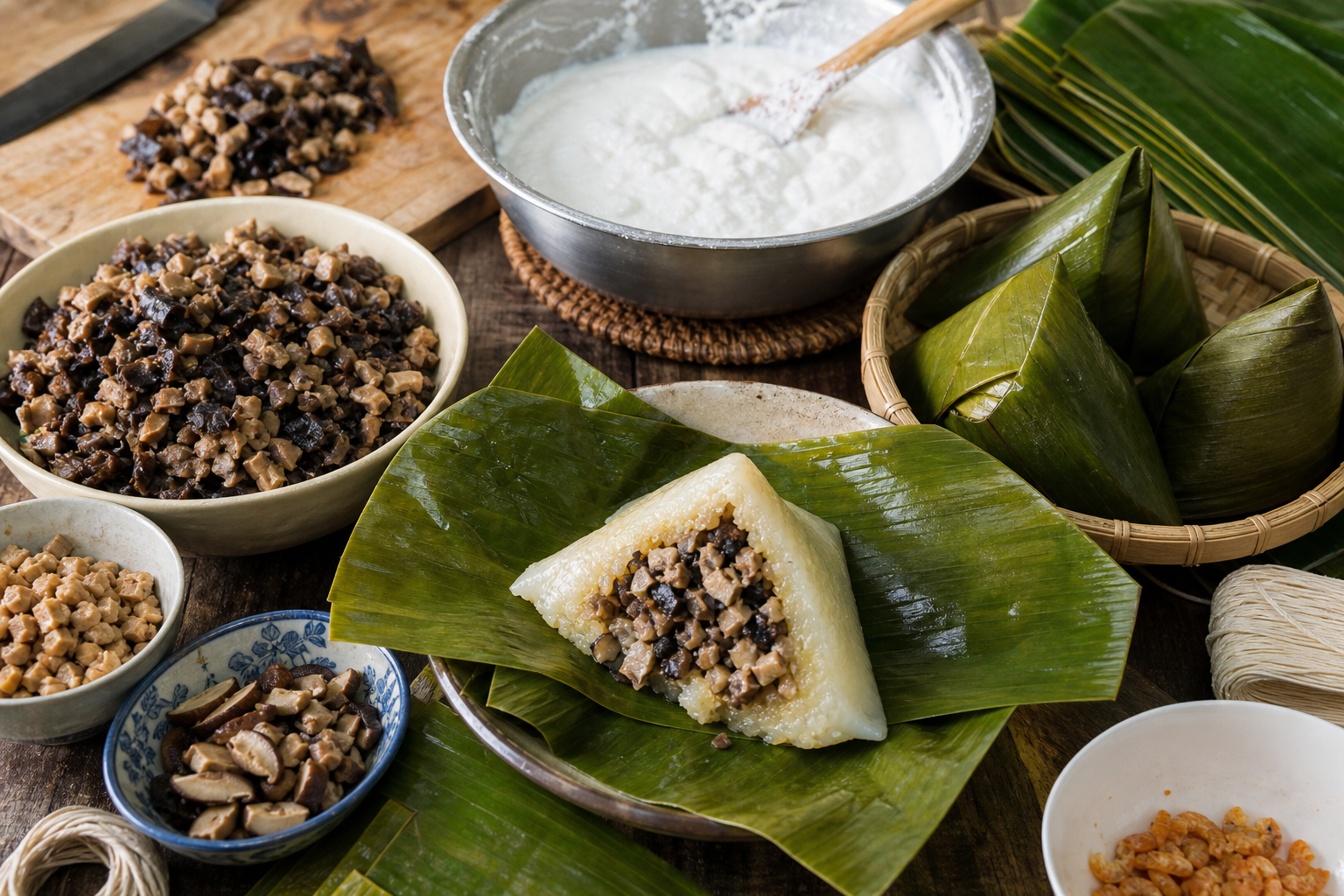 Bánh giò chay ở quầy nhận món trong bối cảnh Hà Nội