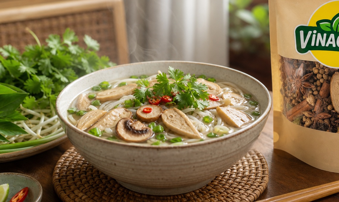 Bát phở chay nóng vừa nấu xong