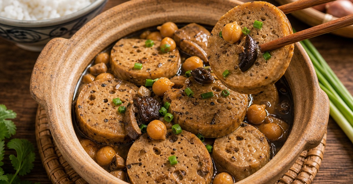 Giò kho đậu gà + nấm